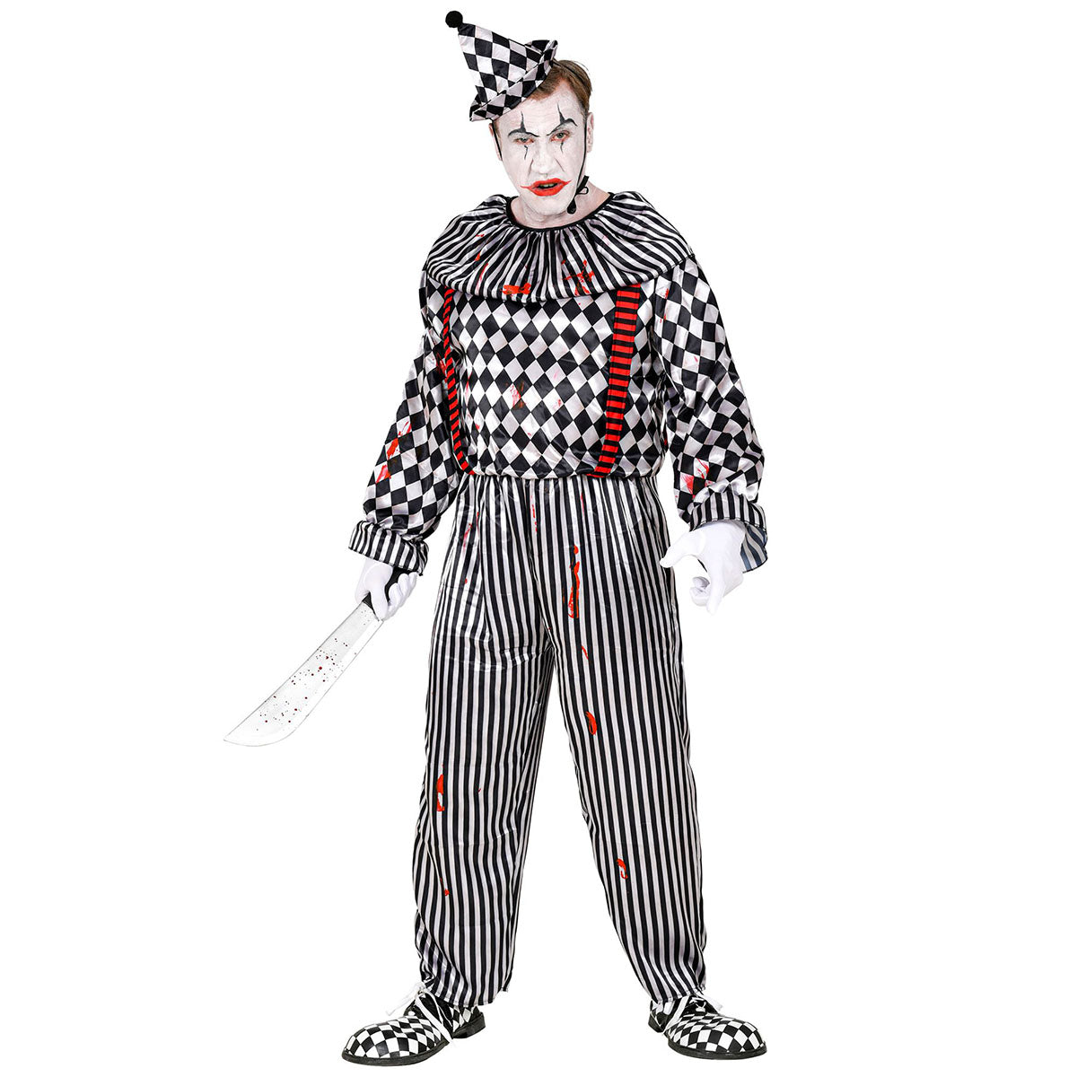 "VINTAGE CLOWN" - jumpsuit med krage och hängslen, huvudbonad M