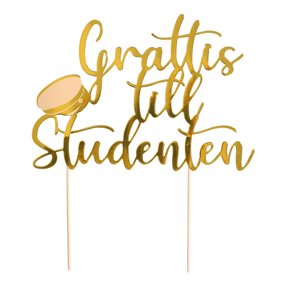 Tårtdekoration GRATTIS TILL STUDENTEN GULD
