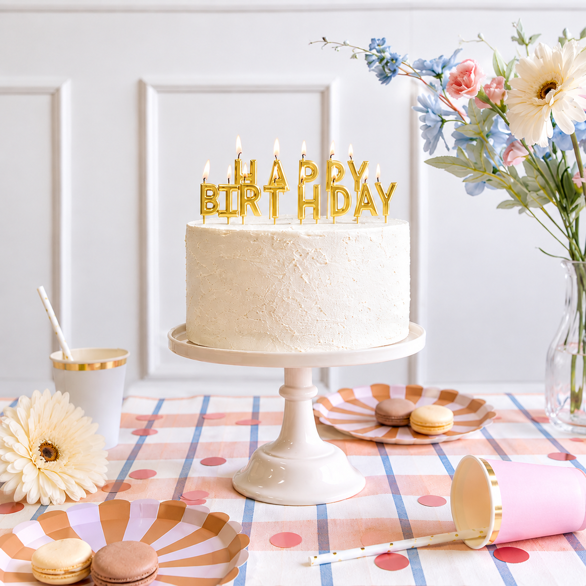 Tårtljus Happy Birthday Guld