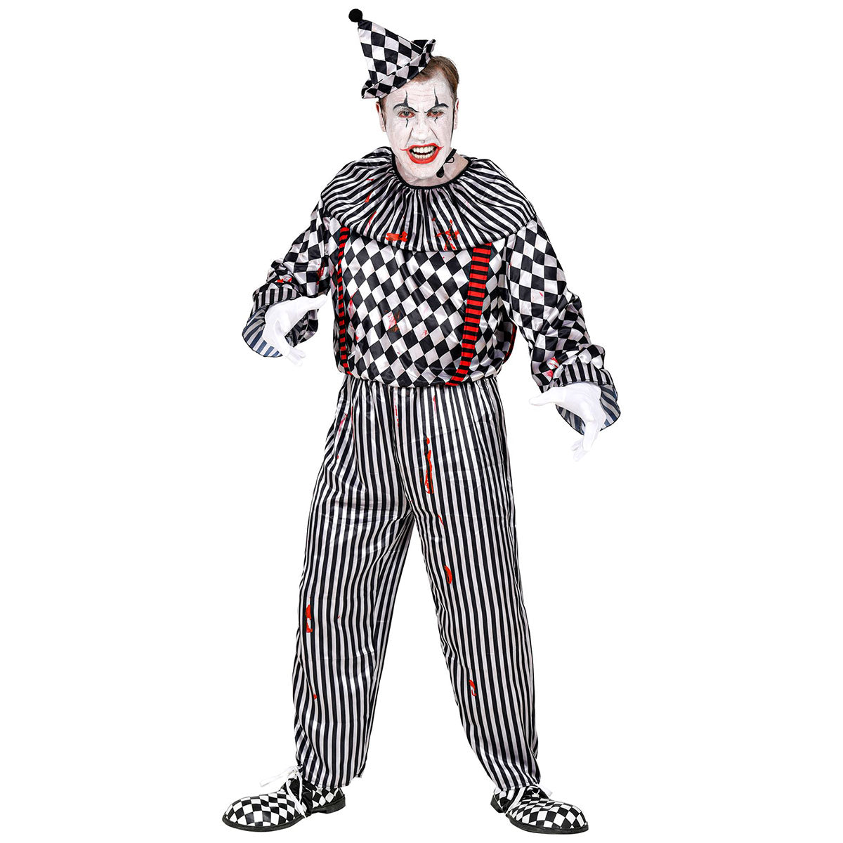 "VINTAGE CLOWN" - jumpsuit med krage och hängslen, huvudbonad M