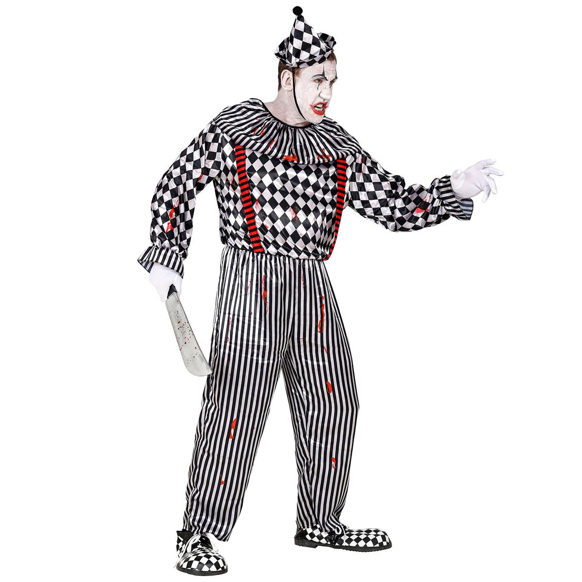 "VINTAGE CLOWN" - jumpsuit med krage och hängslen, huvudbonad M