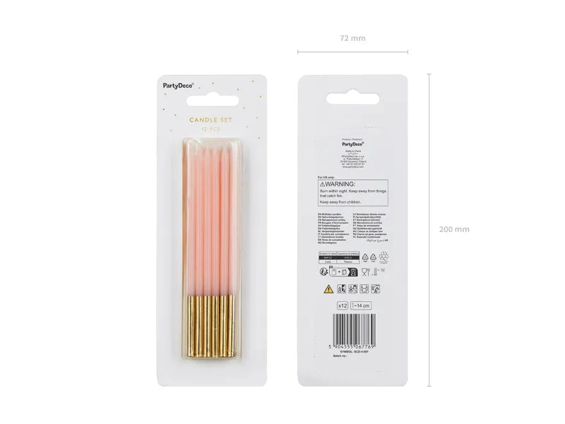 Långa Födeljsedagsljus 14 cm - Rosa 12 pack